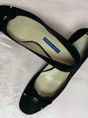 $675-NEW-Stuart Weitzman-Women Black Suede leather heel Dress shoes.Sz-8.5.Spain